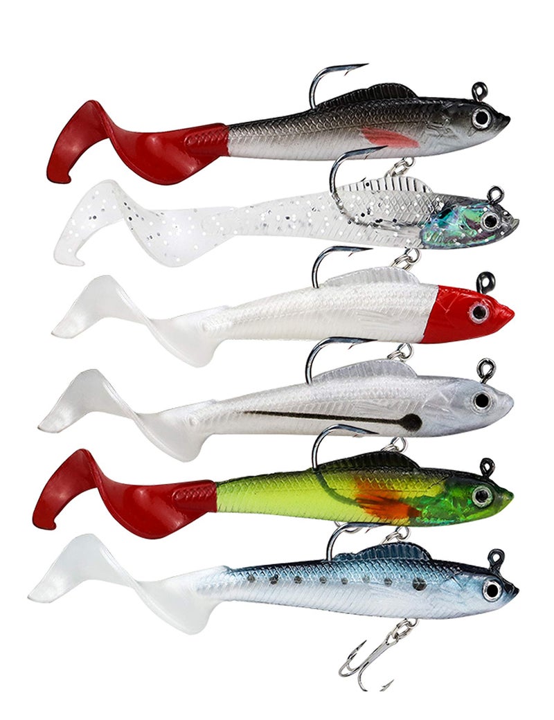 Facikono Lures for Bass Jig Head Soft Swimbait, 6-Pack 6 Colors Plastic Bait for Saltwater/Freshwater Fishing - Image 1